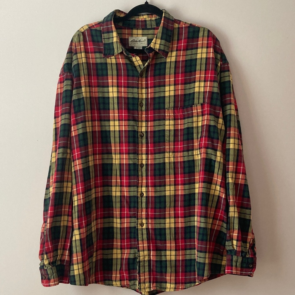 Eddie Bauer Vintage Multicolor Plaid Button Down Flannel Shirt Size XXL